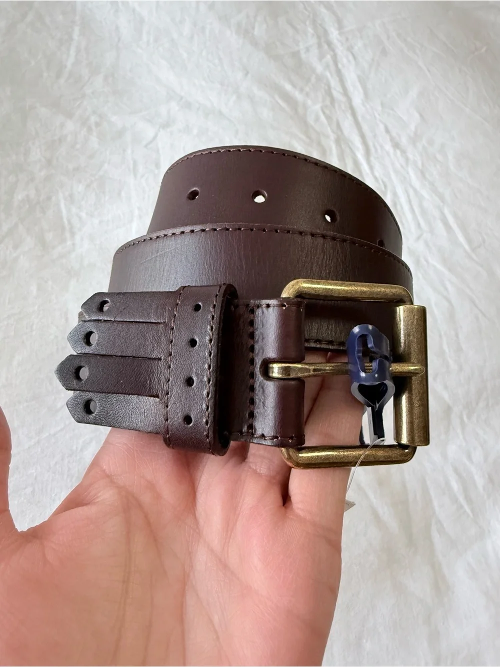 GAP | Mens SZ 32 | Brown Leather Kilt Fringe Belt Brass Buckle | Preppy NWT